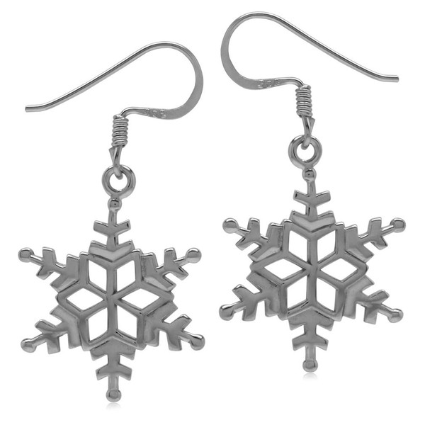 Silvershake 18mmx16mm 925 Sterling Silver Snowflake Dangle Hook Earrings