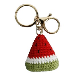 CIBBALIY Crochet Plush Fruit Keychain Handmade Knitted Crochet Stuffed Watermelon Crafts Charm for Women, Red, Small