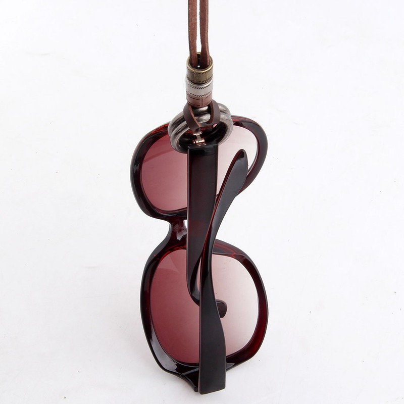 ENSIANTH Glasses Holder Necklace O-Ring Adjustable Leather Cord Necklace, A,