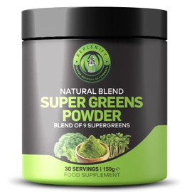 Super Greens Powder – Natural Energy & Detox Blend with 9 Organic Superfoods – 30 Servings – Greens Supplement for Gut Health, Immunity & Vitality