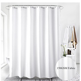 Aisaving Shower Curtain Polyester Fabric Bathroom Curtains Mould proof Water Resistant Shower Curtains with Plastic Curtain Rings and Heavy Weighted Hem, 180x180cm(White)