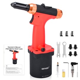 GRYVOZE Pneumatic Pop Rivet Gun Kit – Air Riveter with 3/32", 1/8", 5/32", 3/16" Rivet Nozzles, Professional Air Hydraulic Pop Riveting Tool Set for Automotive, Construction, Manufacturing Industries