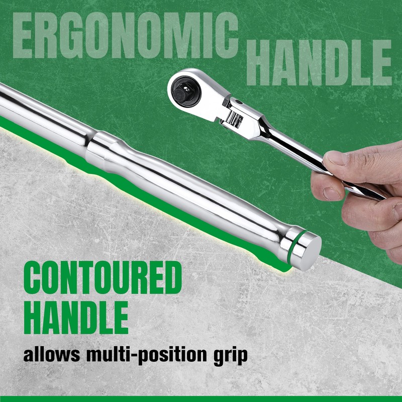 SK 3/8" Drive Flex Head Ratchet Handle, 90-Tooth Ratchet,Premium CR-V