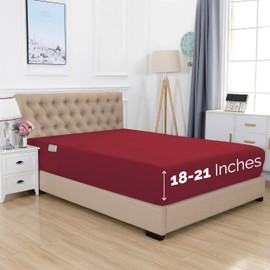 Elegant Comfort 1500 Premium Hotel Quality 18-21 Inches Deep - Extra Deep Pocket Single Fitted Sheet for High Mattress, Luxury and Softest, Smart Pocket - Wrinkle Free, California King, Burgundy