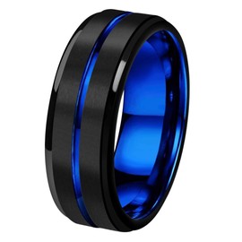 8mm Blue Groove Black Matte Finish Tungsten Carbide Wedding Band Ring Step Down Engraved I Love You Size 5 To 17 (8mm,9)