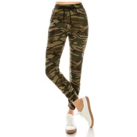 ALWAYS Women Drawstrings Jogger Sweatpants - Super Light Skinny Fit Premium Soft Stretch Camo Military Army Pockets Pants L