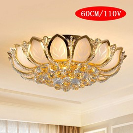 Modern Luxury Crystal Lotus Ceiling Lamp 60CM with Remote Control Home Decoration Chandelier Embedded Installation Kitchen Dining Room Living Room Ceiling Lamp Lighting Fixture Gold LED Lights