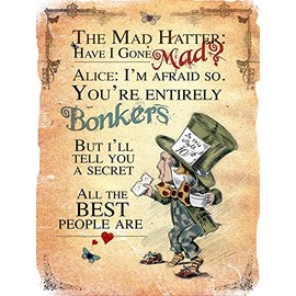 Sawfish® Alice in Wonderland Metal Sign Mad Hetter Bonkers Refro Metal Tin Wall Art