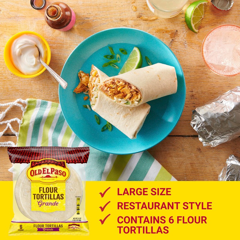 Old El Paso Restaurant Style Grande Flour Tortillas, Meal Prep,