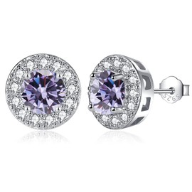 MASOP Stud Earrings 925 Silver Birthstone Earrings Round Cubic Zirconia Jewellery Gifts for Women Ladies Girls Birthday, Cubic Zirconia