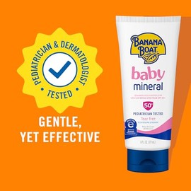 Banana Boat Baby 100 Mineral, Tear-Free, Reef Friendly, Broad Spectrum Sunscreen Lotion, SPF 50, 6oz. , 2 Count (Pack of 1)                           
