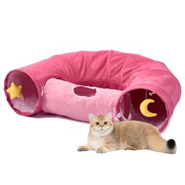 PAOPO Cat Tunnel,Cat Tunnels for Indoor Cats Extra Large Cute Cat Play Tunnel Toy for Cat,Kitten,Puppy,Rabbit,Pink
