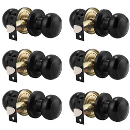 Probrico (6 Pack Round Passage Door Knob(Non-Locking Knobs), Keyless Doorknobs Interior/Exterior Door Lockset,Passage Knobs for Hallway/Closet,Black Finish Modern Design Door Hardware