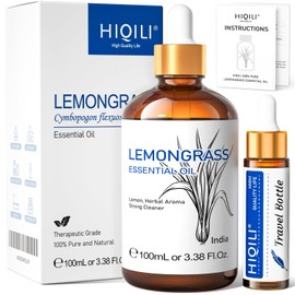 HIQILI 100ML Lemongrass Essential Oil, 100% Pure Natural Undiluted Premium Oils - 3.38 Fl. Oz