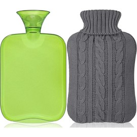 Hot Water Bottle with Cover Knitted, Transparent Hot Water Bag 2 Liter - Green - Color: Knitted Green
