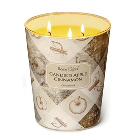 HomeLights 3-Wick Candles for Home Scented - 34oz Soy Wax Blend Candle Long-Lasting Fragrance, Rustic Modern Home Decor and Housewarming Gifts, Candied Apple Cinnamon