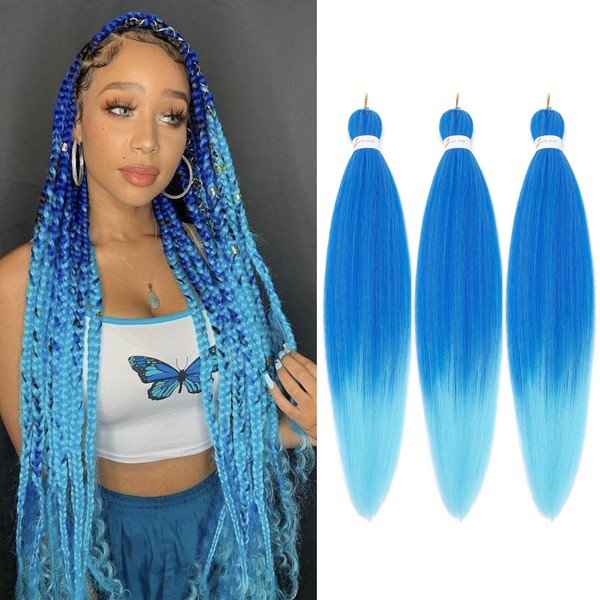 WacanDan Ombre Blue Braiding Hair Pre stretched 26 Inch 3