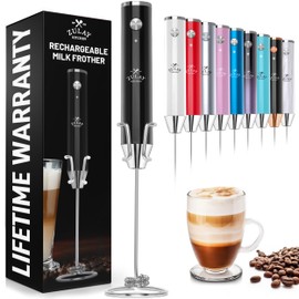 Zulay Kitchen Lux Rechargeable Milk Frother Handheld - Powerful 2-Speed Motor, Fully Waterproof, 2000mAh Battery - Drink Mixer For Latte, Cappuccino, Matcha, Protein Powder - Black
