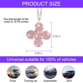 Norkmdi Bling Car Hanging Ornament, Crystal Rhinestone Four-Leaf Clover Vehicle Rear View Mirror Pendant Charm for Women Girl, Lucky Automotive Interior Decoration, Universal Fit (Pink)
