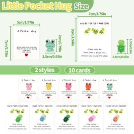 ORNAROVI 10 Colors Pocket Hugs Frog and Turtle, Mini Pocket Hug Bulk with Greeting Cards, You're Turtley Awesome Inspirational Gifts with Card, Frog Turtle Gifts for Friend, Family (10 Colors)