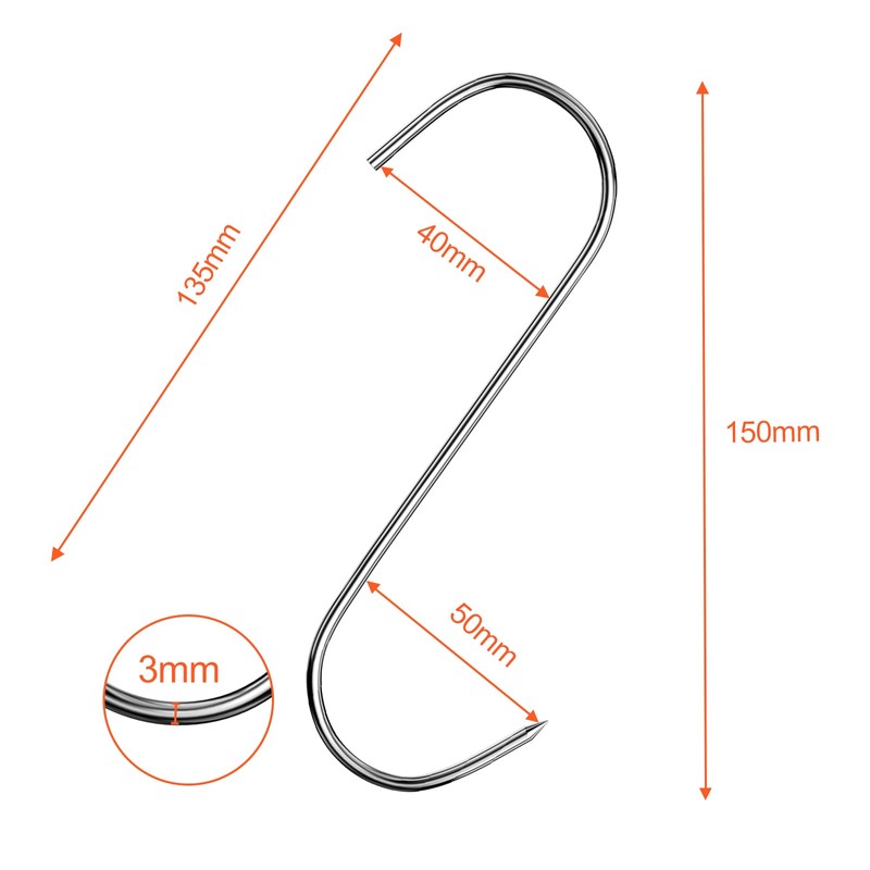 Firschoie Pack of 20 Butcher Hooks S Hooks, 15 cm