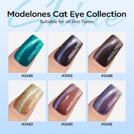 Modelones Cat Eye Gel Nail Polish Set, 6 Colors Christmas Winter Holographic 9D Glassy Cat Eye Glitter Gel Polish Set Black Blue Purple Green Nail Polish Kit with Magnet Soak Off LED Nail Art DIY Gift