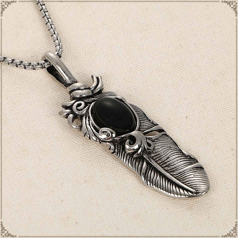 Jeem Feather Necklace Indian Jewelry Pendant Native American Series, Stainless