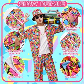 Men’s 80s Costume 80s 90s Outfit for Men Tracksuit Costume Hip Hop Set Disco Windbreaker Unisex (Red, XXL)