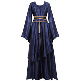 Lehauya Renaissance Costume Women Medieval Faire Costumes Irish Over Victorian Retro Gown Long Dress Navy Small