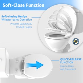 Toilet Seat Round 16.5 Inch with Quick Release - Quick Connect,White Round Toilet Seat with Soft Close,PP Material Safe, Easy Clean and Install,Sturdy Accessories Never Loosen,2 Years Support