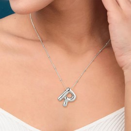 Silver Bubble Letter Necklace for Women, Delicate A-Z Pendant, Bubble Letter Necklace, Initial Necklaces for Women, Metal