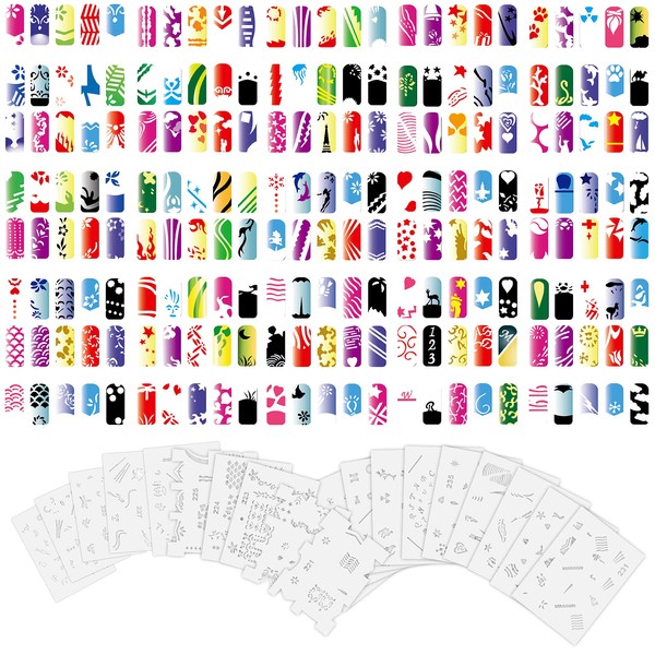 Custom Body Art Airbrush Nagelschablonen - Design Serie Set # 12 inkl. 20 einzelnen Nagelschablonen mit je 18 Designs für insgesamt 360 Designs der Serie #12