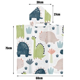 JSTHHTT Children's Bath Poncho, Bath Towels with Hood, Microfibre Towel Poncho, Absorbent Children's Beach Towel, 75 x 65 cm, Dinosaur