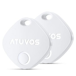ATUVOS Luggage Tracker & Key Finder 2 Pack, Smart Bluetooth Tracker Pairs with Apple Find My (iOS Only), Item Finders for Key, Wallet, Suitcases, Bags, Waterproof IP67, Replaceable Battery, Anti-Lost
