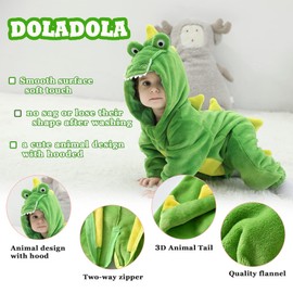 Doladola Baby Romper with Hood Flannel Winter Jumpsuit Costumes for Baby Boys Girls Cartoon Pyjamas, Crocodile