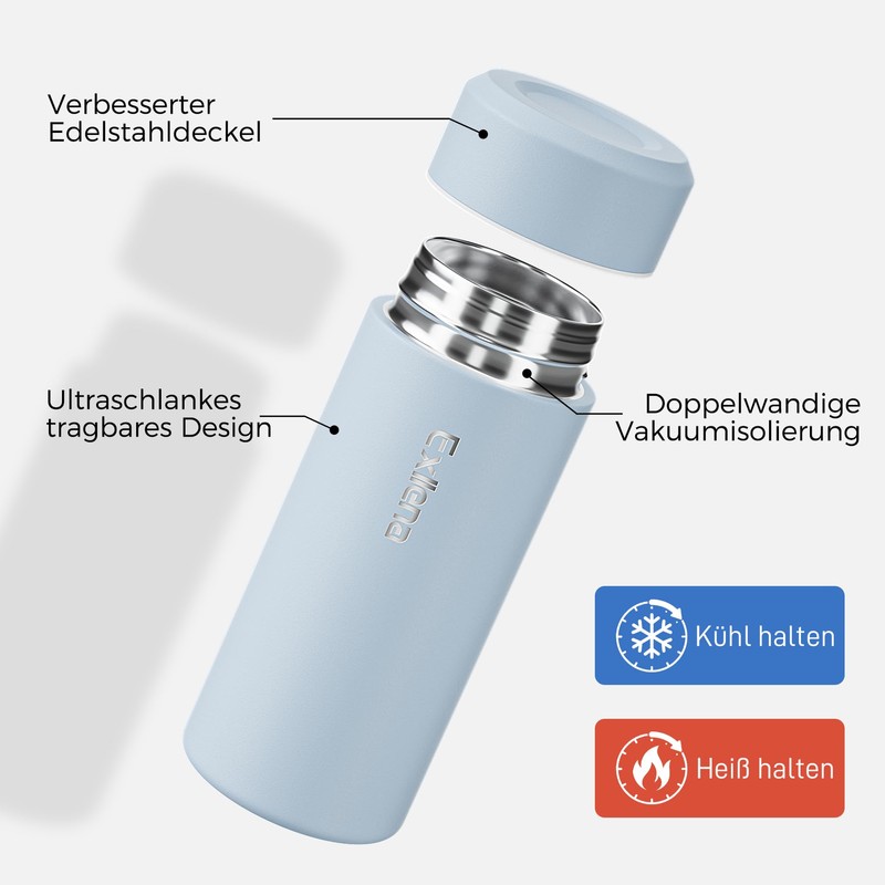 Exllena Mini Thermos Flask 250 ml with Stainless Steel Lid,