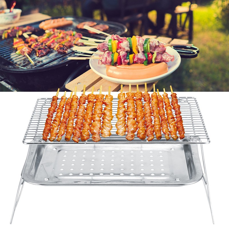 3Pcs/Set Stainless Steel Portable Folding Barbecue Grill BBQ Grilling Rack