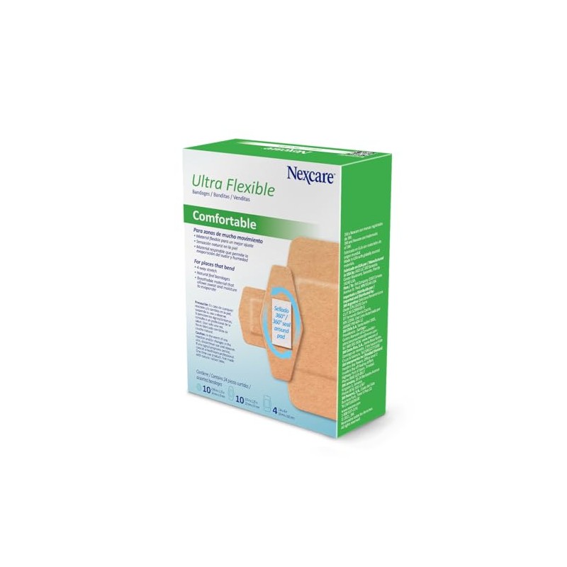 3M Nexcare, Venditas Ultraflexibles, Tamaños Surtidos, Color Beige, Caja con