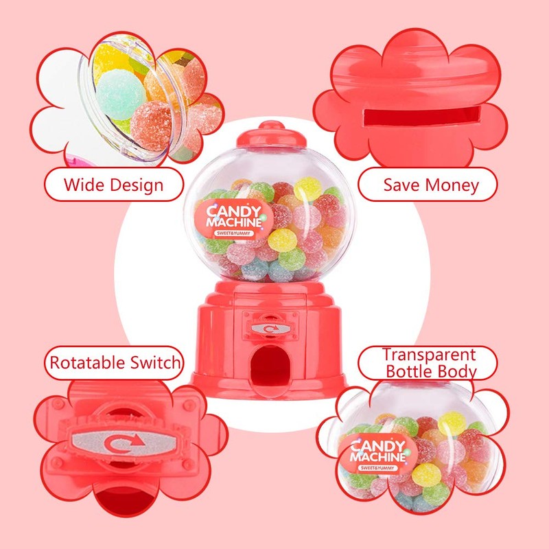 (Red) - Portable Children Candy Machine Plastic Mini Gumballs Dispenser