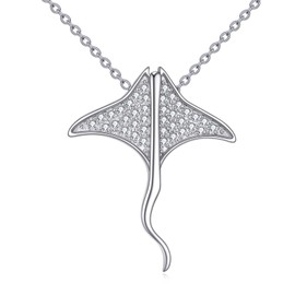 POPLYKE Stingray Necklace for Women Sterling Silver Manta Ray Necklace Animal Pendant New Years Jewelry for Women