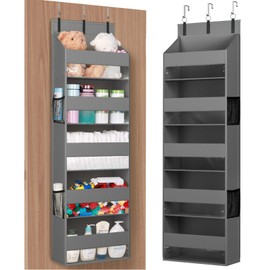 Lifewit Lifewit 1 Pack Over the Door Organizer, 5 Shelf Clear Window Hanging Storage with 4 Mesh Side Pockets, Anti Tilt 40 lbs Load Behind Door for Pantry, Nursery, Bathroom, Bedroom, Kitchen, Dorm, Grey