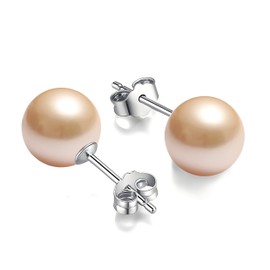 Schmuckwilli Pearl Earrings for Women and Girls - with Pink Round Pearls - Elegant Earrings with Mallorca Shell Pearls for Any Occasion - Stud Earrings - Pearl Earrings, Pearl Pearl Shell, Pearl