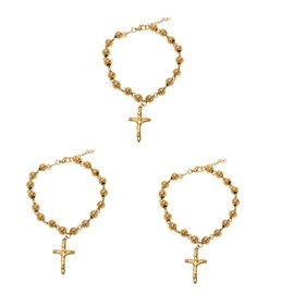 ABOOFAN 3pcs Stainless Steel Rosary Bracelet Religious Wrist Jewelry Cross Dangle Bracelet Durable Decorative