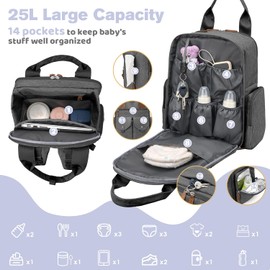 JSTPRO Diaper Bag Backpack - Large Diaper Bag with Portable Changing Pad as Baby Shower Gifts, Lightweight Waterproof Unisex Travel Baby Bag with 4 Insulated Pockets and Stroller Buckles, Dark Grey