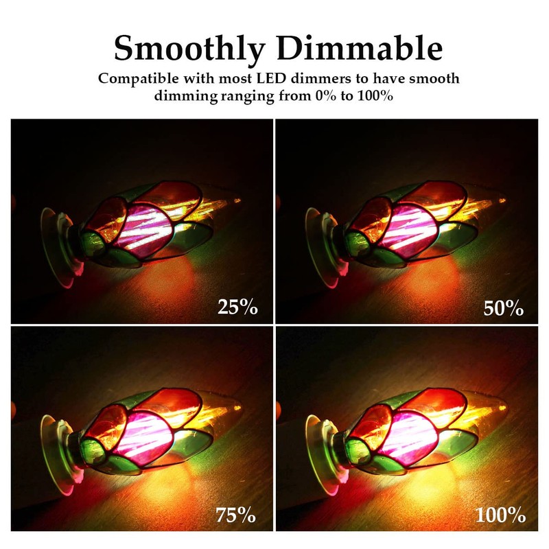 Greeogin Dimmable Stained Glass LED Edison Bulb, LED Color Bulb,C35