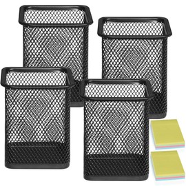 DUOFIRE Pen Holder 4 Pack Desk Organizers Metal Mesh Pencil Holder Black Square Pencil Cup