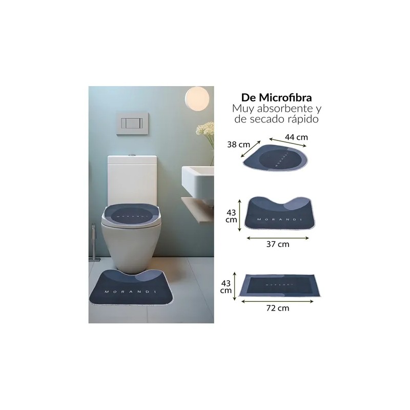 3pz Tapete Baño Ultra Suave Alfombra Antidesliz Absorbente