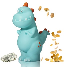 Dinosaur Piggy Bank Toys, Piggy Banks for Kids, Dino Money Box, Unbreakable Dinosaur Money Box, Cartoon Blue Dinosaur Children'S Piggy Bank, Money Boxes for Boys Gilrs Kids Toysbirthday Gifts