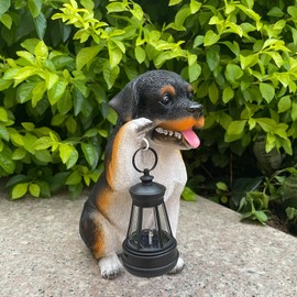 halp·ssfm Solar Garden Statues Dog Figurine with LED Light Lantern Outdoor Art Decor for Patio Lawn Yard Housewarming Home Ornaments Gifts for Dog Lovers Mom Grandma Women
