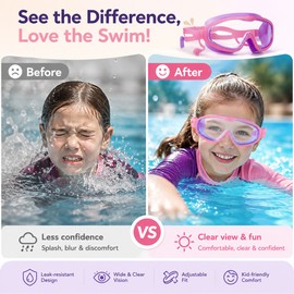 Kids Swim Goggles for Boys & Girls – Panoramic Anti-Fog UV Protection Swimming Glasses with Wide HD View, Leak-Proof Soft Silicone Frame & Adjustable Strap for Swimming Training